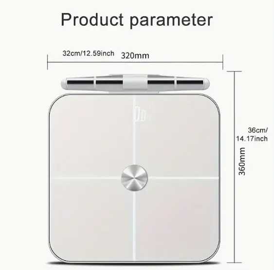 Smart digital body fat scale with wireless technology and 8 electrodes for accurate body composition analysis, made of plastic material, wireless connection available